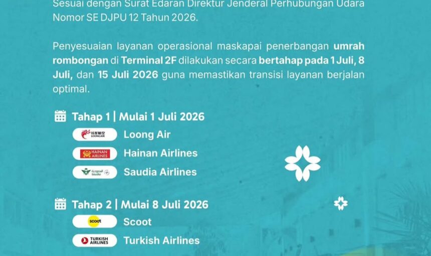 #INFOCGK : Keberangkatan Umrah Rombongan Pindah ke Terminal 2F Mulai 1 Juli 2026