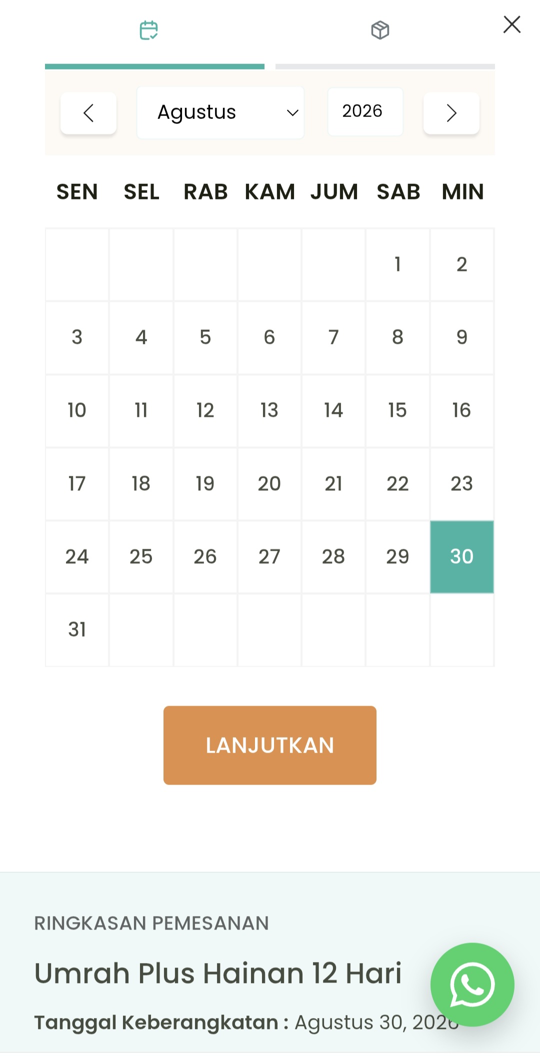 Pilih tanggal keberangkatan