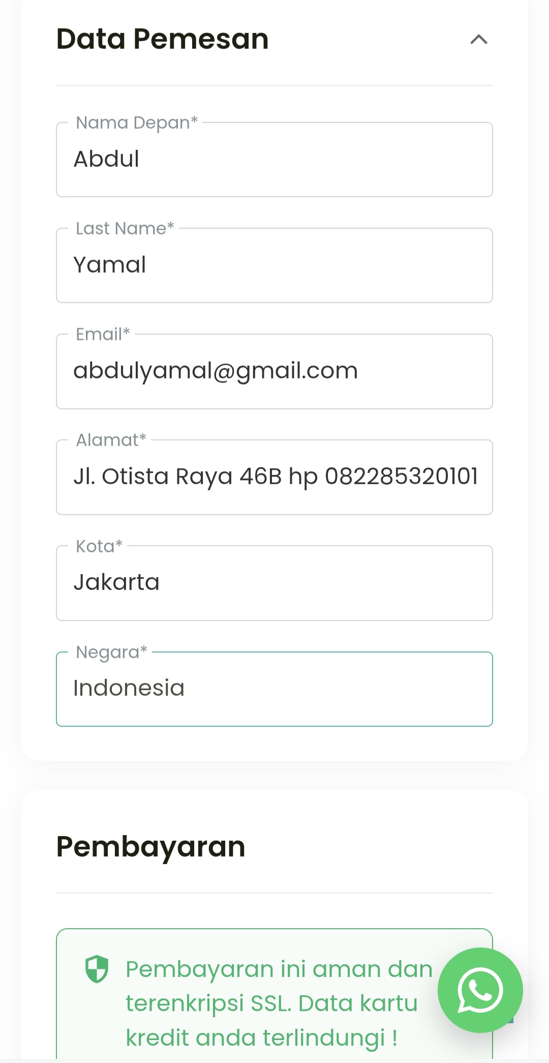 Lengkapi data pemesan