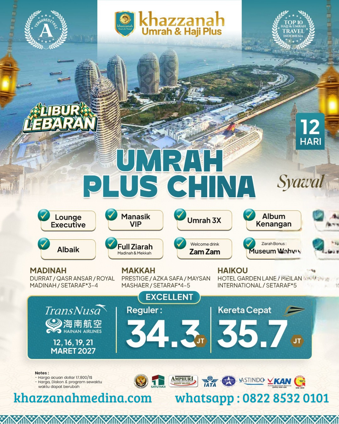 Umrah Plus China Excellent Syawal Libur Lebaran 12 Hari TransNusa Hainan Airlines